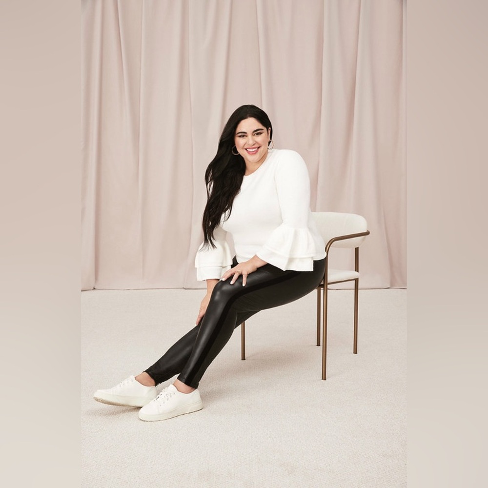 Joe Fresh X Roxy Earle Size 1X Faux Leather Velvet Trim Leggings - Black